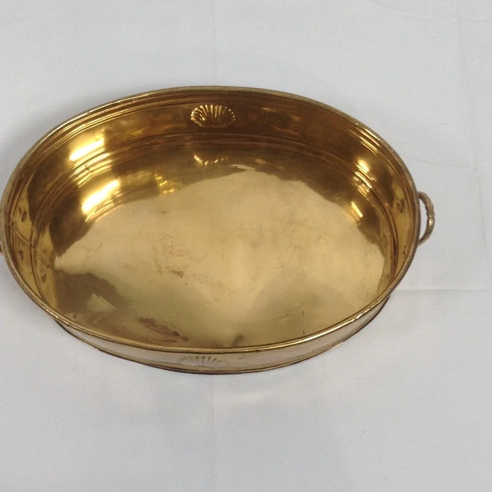 Laquered Solid Brass Hosley Planter Oblong with Handles‎ Made in India